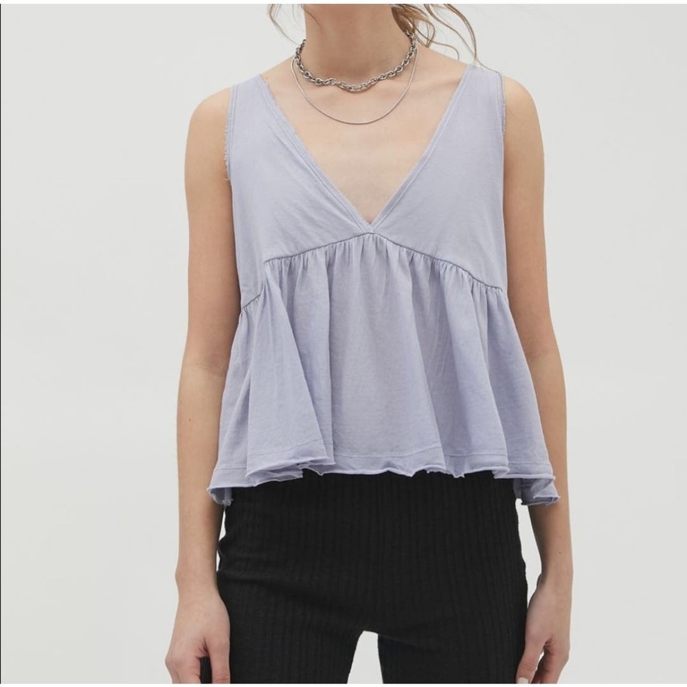 Urban Outfitters‎ Cropped Peplum Babydoll Plunge V Neck Tank Top Size Small